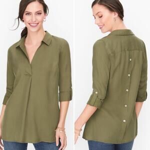 NEW NWT Talbots Tencel Button Back Top Olive Green XS